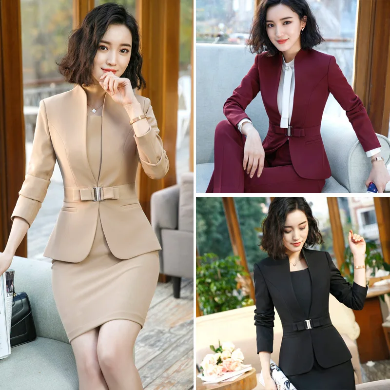 Элегантный Feminino деловой костюм из куртки и платья размера плюс 4XL официальная