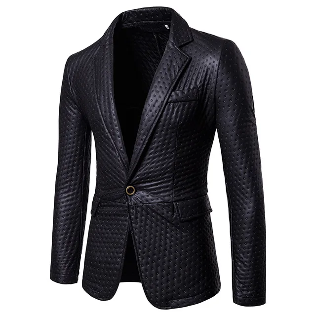 Мужской s PU кожаный пиджак высококачественный британский стиль повседневная приталенная куртка мужские блейзеры весеннее Мужское пальто Terno Masculino - Цвет: Черный