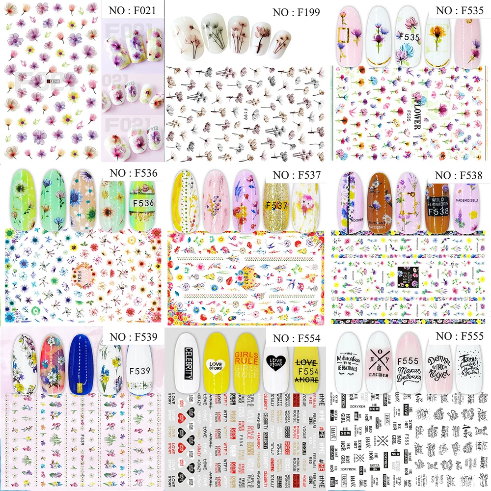 1 шт 3D наклейки для ногтей в виде цветов, черные Русские наклейки с буквами, наклейки для самостоятельного маникюра, рельефные наклейки для ногтей