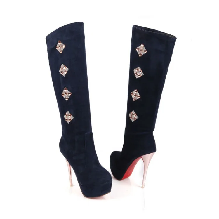 Дамские Зимние ботильоны по щиколотку на высоком каблуке botas masculina zapatos botines mujer chaussure femme обувь 2-1 - Цвет: Синий
