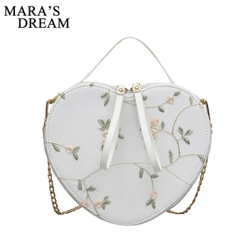 

Mara's Dream Floral Embroidery Handbag Shoulder Bag Heart Shaped Leather Chain Messenger Bags Crossbody Purse Clutch Small Bags