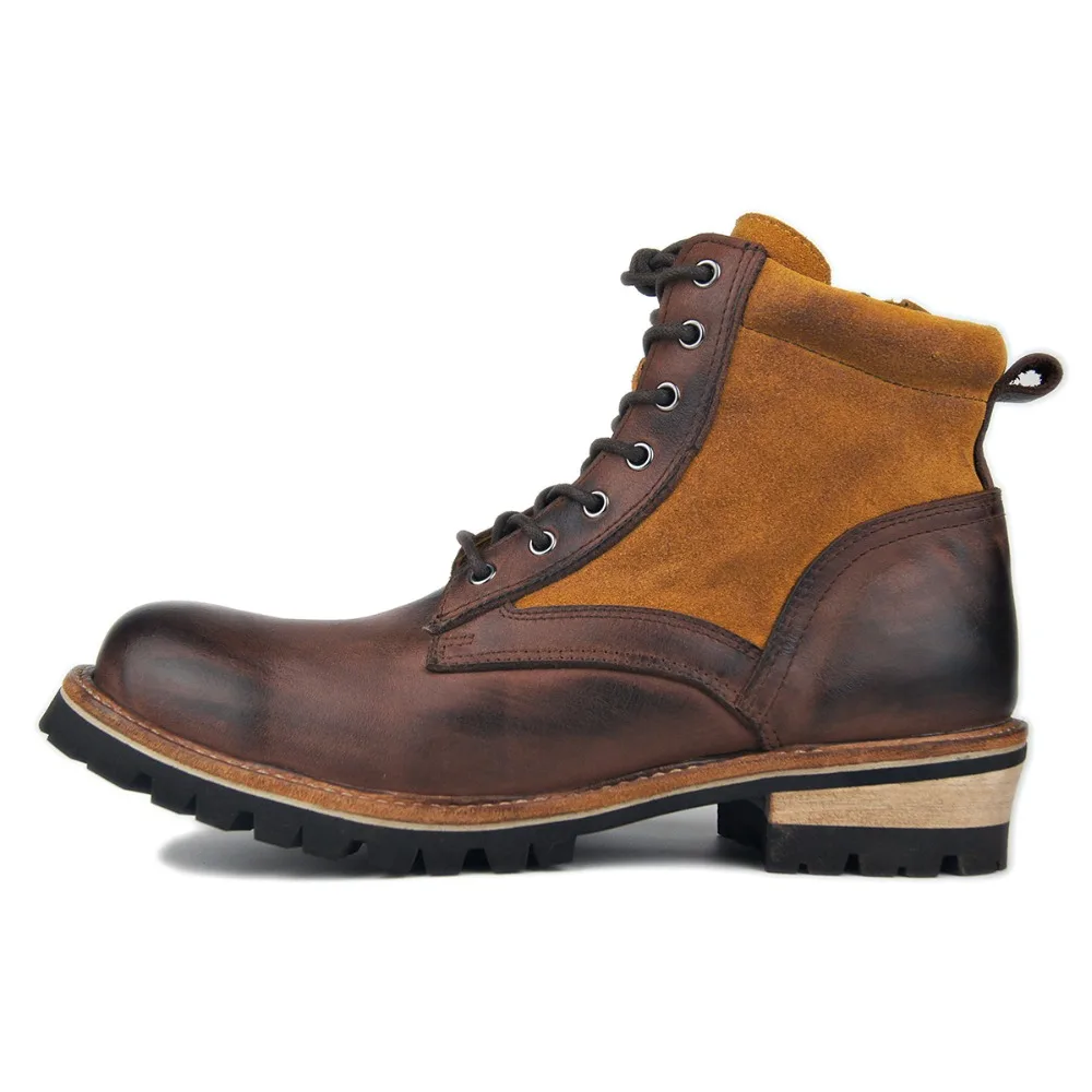 Polished Boots Vintage Shoes Genuine Cow Leather Low Heel Ankle Boot Punk Combat Men's Western Cowboy Motorcycle | Обувь