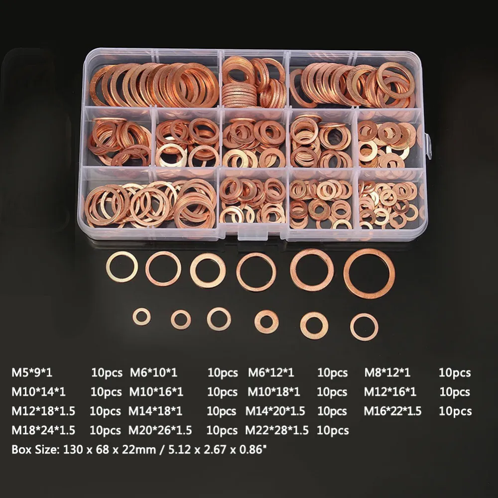 

150Pcs/Pack Car Copper Washer Auto Repair Tools Oil Seal Sheet Gasket Assortment Hardware Fastner M5 M6 M8 M10 M12 M14 M16 M18