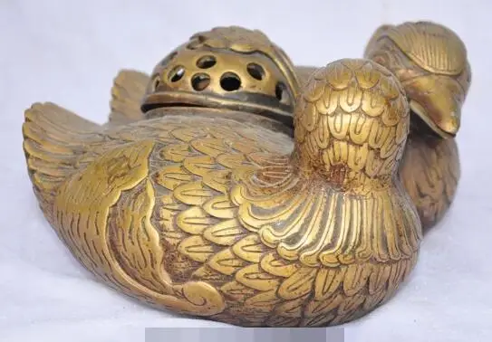 

S1235 7"chinese pure bronze Auspicious bird Mandarin duck statue incense burner Censer discount 30% (C0324)