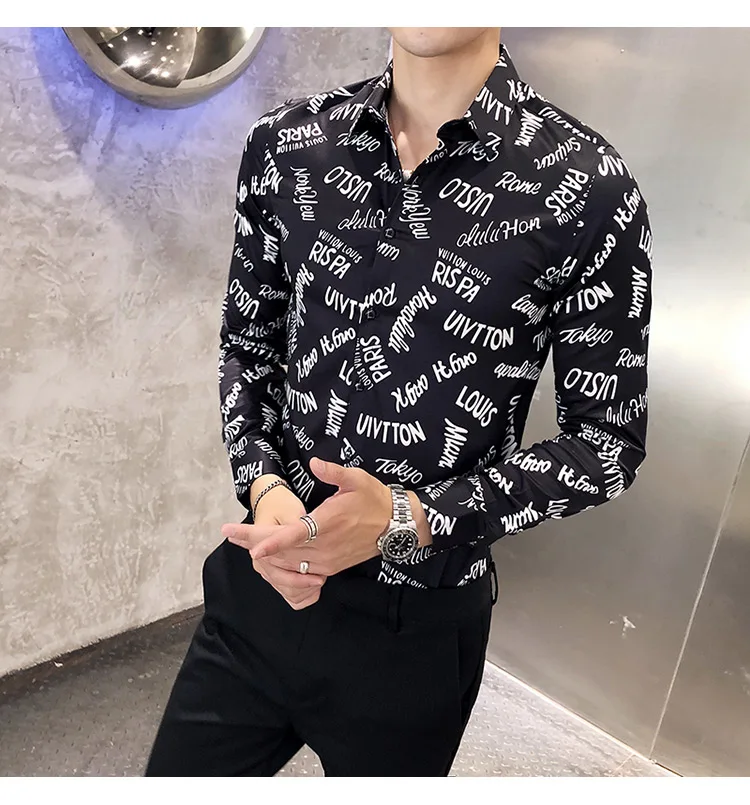 Новая модная мужская Повседневная рубашка с длинными рукавами в европейском и американском стиле, брендовые Дизайнерские мужские брендовые рубашки