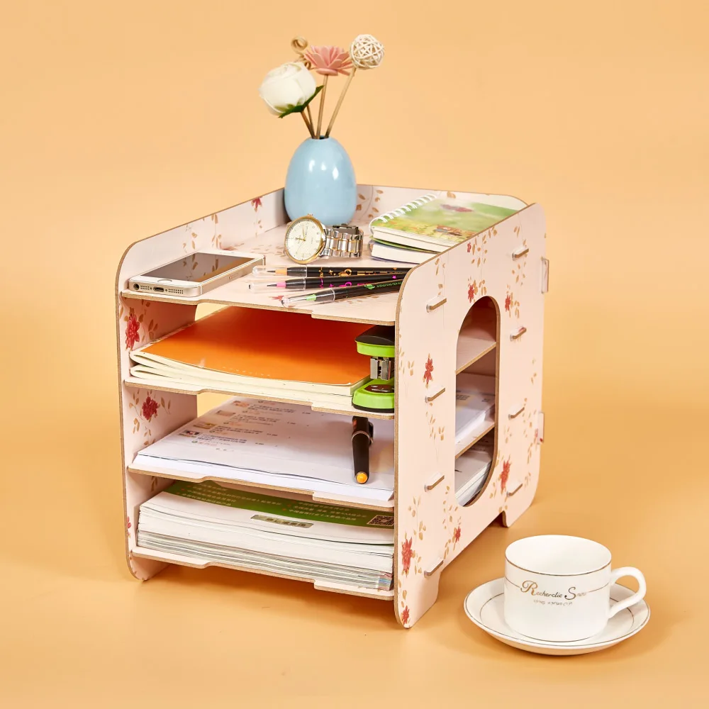

4 Compartments Document Holder StorageOrganizador Desktop File Office School Organizer Sorter Wood Document Holder Storage Shelf