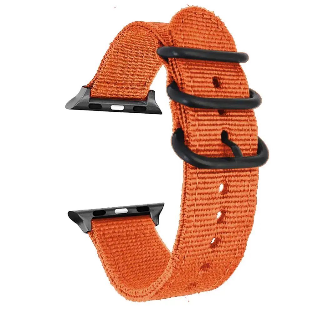 Умный ремешок для часов 22 мм 24 мм нейлоновый ремешок для часов Apple Watch band 38 мм 42 мм ремешок Nato с черными кольцами Zulu, пряжкой и адаптерами - Цвет ремешка: C3 Orange