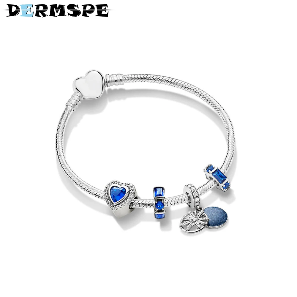

DERMSPE 100% 925 Sterling Silver Beads Brilliant Heart Set Fit DIY Original Bracelet Woman Fashion Jewelry Valentine's Day Gifts