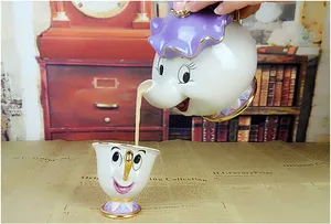 Beauty And The Beast Tea Set Teapot Cup Mrs Potts Chip Bela E A Fera Pot Mug Kettle Cogsworth Clock Creative Xmas Gift