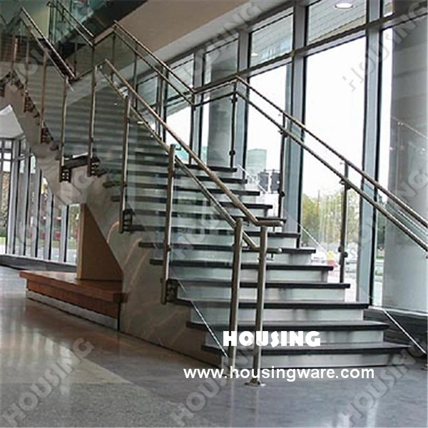 Indoor Stair Glass Balustrade With Stainless Steel Handrail