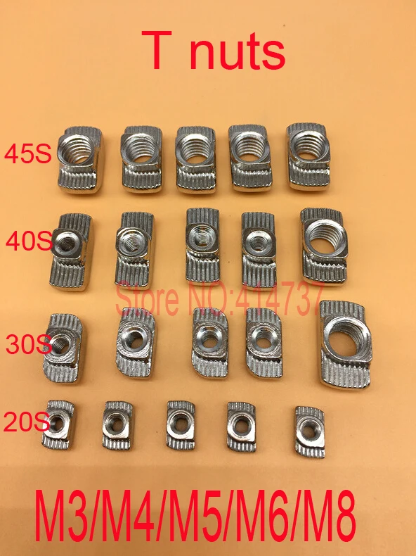T nut Hammer Head Nut M3/M4/M5/M6/M8 Connector Nickel Plated for 20/30/40/45 Series Slot Groove Aluminium Profile Accessories |