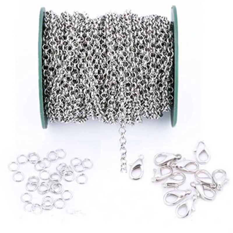 1 комплект 2 мм Ожерелье Rolo цепи оптом с застежкой омар прыгающие кольца золотого и серебряного цвета металлические железные цепи для ювелирных аксессуаров