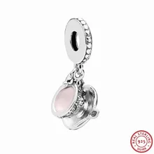 925 пробы Серебряный бледно розовый эмаль заколдованный чашка и блюдце Мотаться Бусины DIY Fit PANDORA Подвески для женщин ювелирных изделий FL722