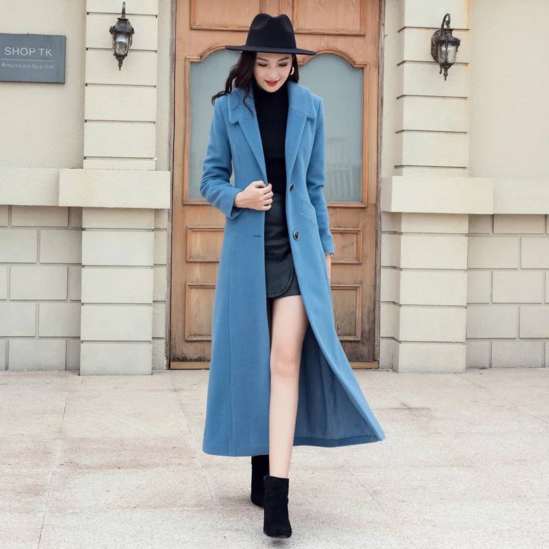 Trench Manteau Hiver Femme Bleu Canard Long Manteau Femme Laine 2025