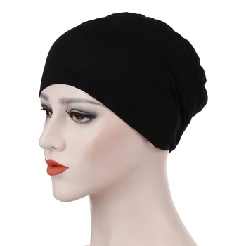 

New Pure-colored Back Fold Bottom Mercerized Cotton Turban Cap Muslim Dress Balcony Cap Hijab Scarf