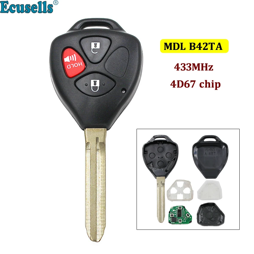 3 кнопки дистанционного брелока 433 МГц с чипом 4D67 для Toyota Hilux 2005-2008 FCC ID: MDL B42TA