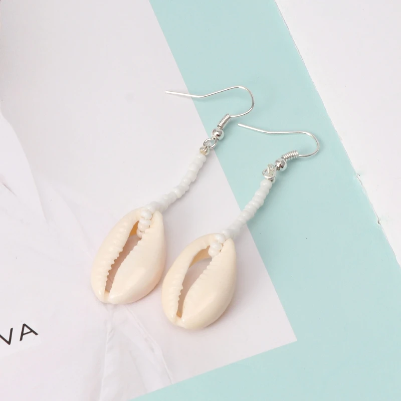 Bohemian Natural Cowrie Shell Pendant Drop Earrings Beach Jewelry Women dangle earrings,drop earrings,pendant earrings,long earrings