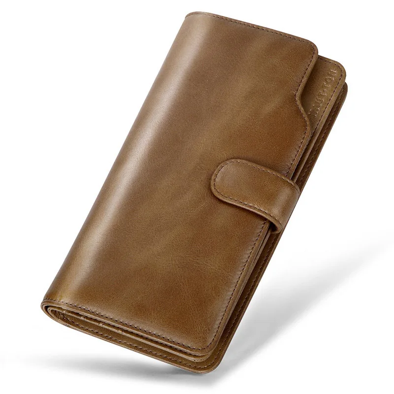 

Men's long Japanese and Korean vertical leather wallet Multi-card top layer leather zipper wallet men's casual leather clip