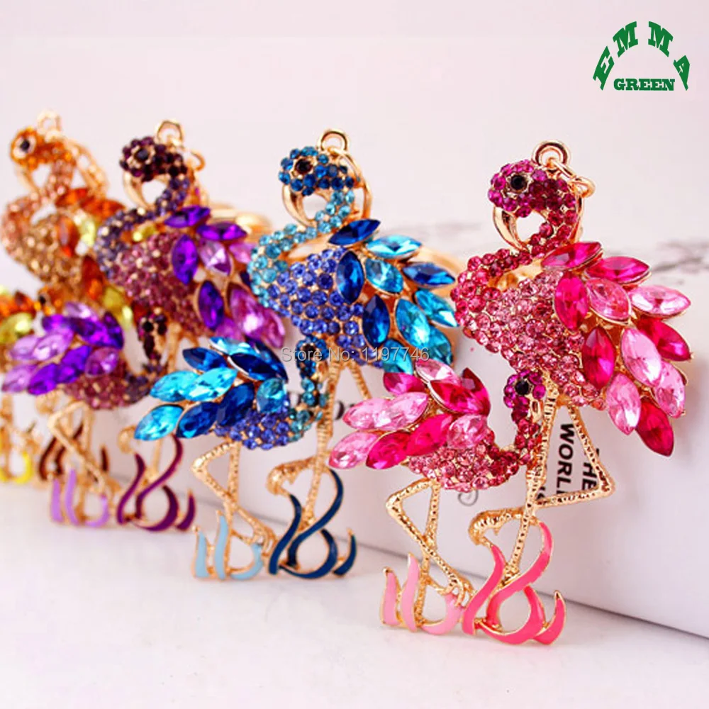 

Red-Crowned Crane Crystal Handbag Key Chain Beautiful Large Charm Pendant Crystal Purse Bag Women Key Chain Gift