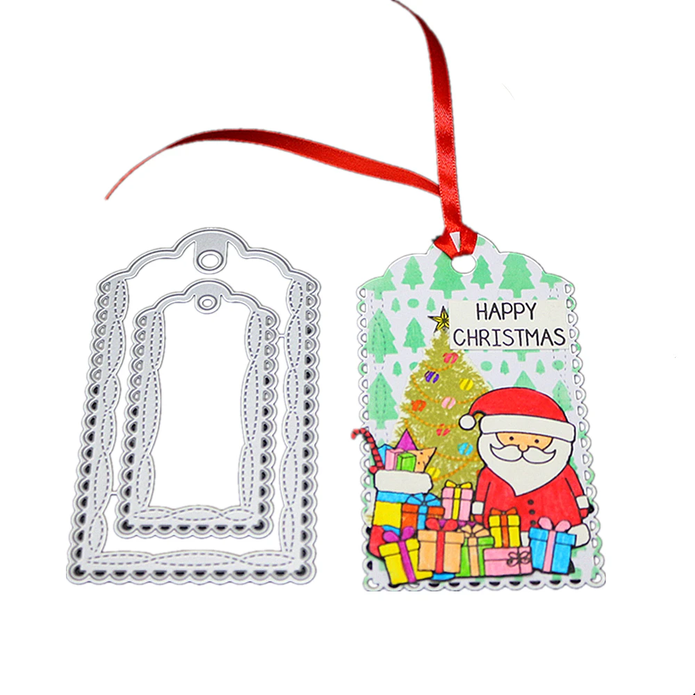 

7.7X14CM Lace Border Tags DIY Merry Christmas Scrapbooking Embossing Metal Cutting Die Carbon Stencil Steel Card Frames Stamps