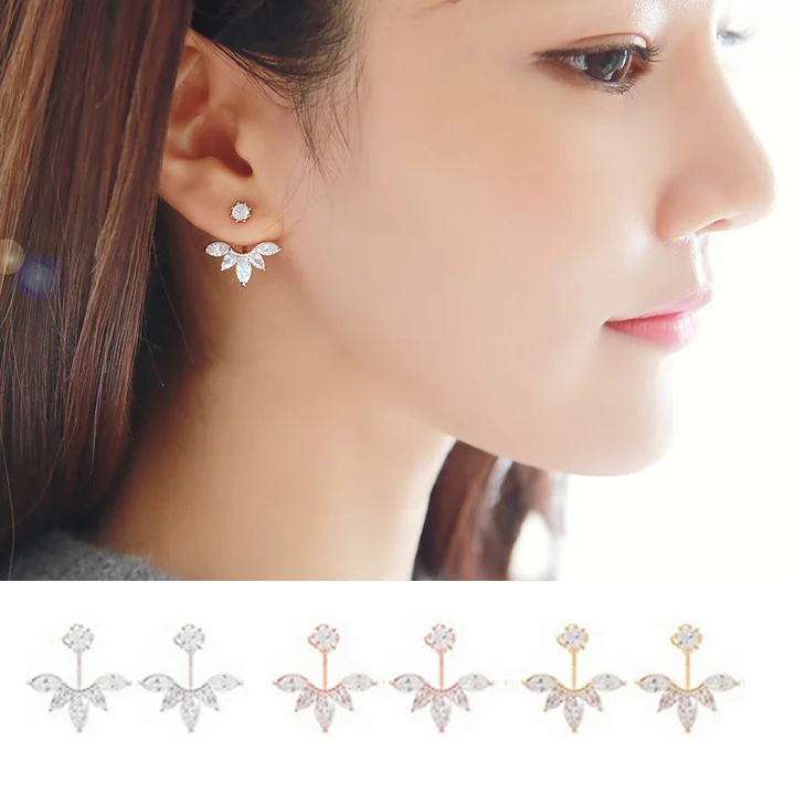 Korean Gold and Silver Plated Crystal Ear Cuff Clip Leaf Stud Earrings For Women Piercing Fine Jewelry Brincos | Украшения и
