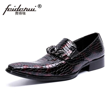 

Plus Size New Alligator Patent Leather Man Wedding Loafers Luxury Pointed Toe Slip on Handmade Men's Banquet Party Shoes SL415