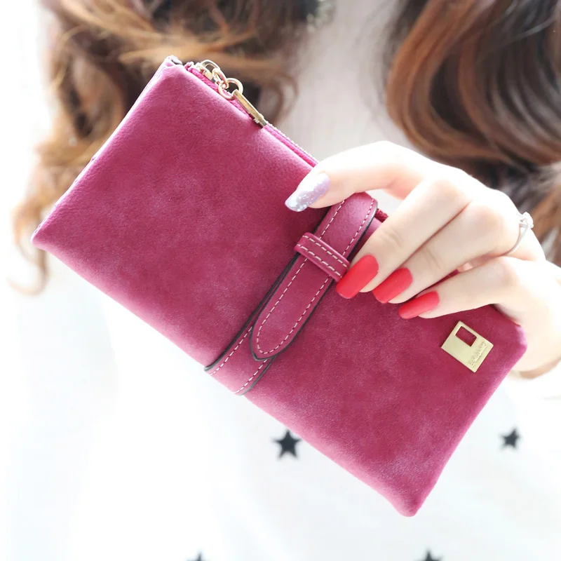 

Drawstring Nubuck Leather Zipper Women Wallet Large Capacity Long Designer Female Purse Lady Big Card Holder Phone Money Bag