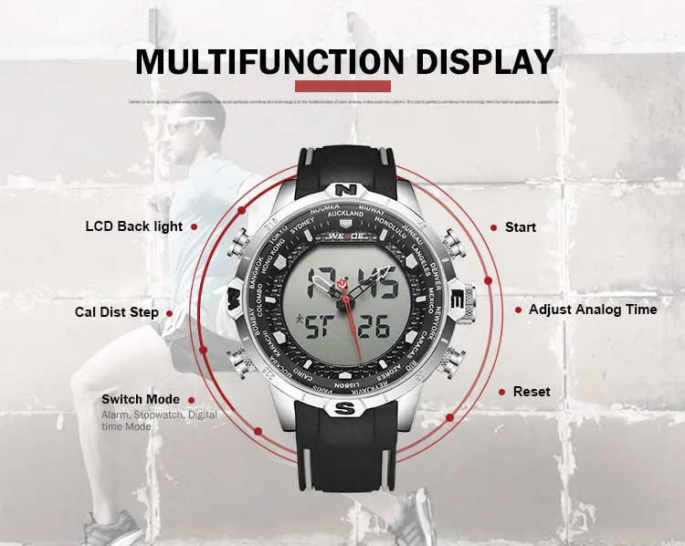 Лидирующий бренд WEIDE, двойной дисплей, кварцевые часы с хронографом для мужчин, военные многофункциональные спортивные часы Horloge relogio hombre reloj