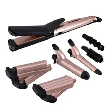 7 в 1 сменный Электрический Выпрямитель для волос керамический гофрированный плоский утюжок для завивки волос с расческой