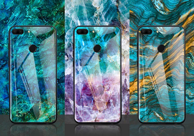 Hisomone Marble Phone Case On For Huawei Honor 9 Lite Texture Tempered Glass Back Case Cover For Huawei P Smart P20 Lite