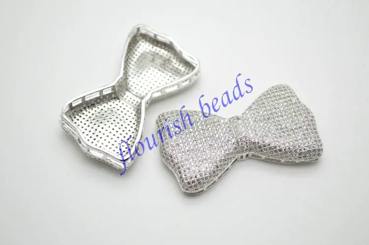 Encantos de Metal Pavimentada Beads Multi Furos Bowknot Forma Conector Colar Pingente Moda Jóias 26x47mm cz 5 26X47mm Pavimentada CZ Beads Multi Furos Bowknot