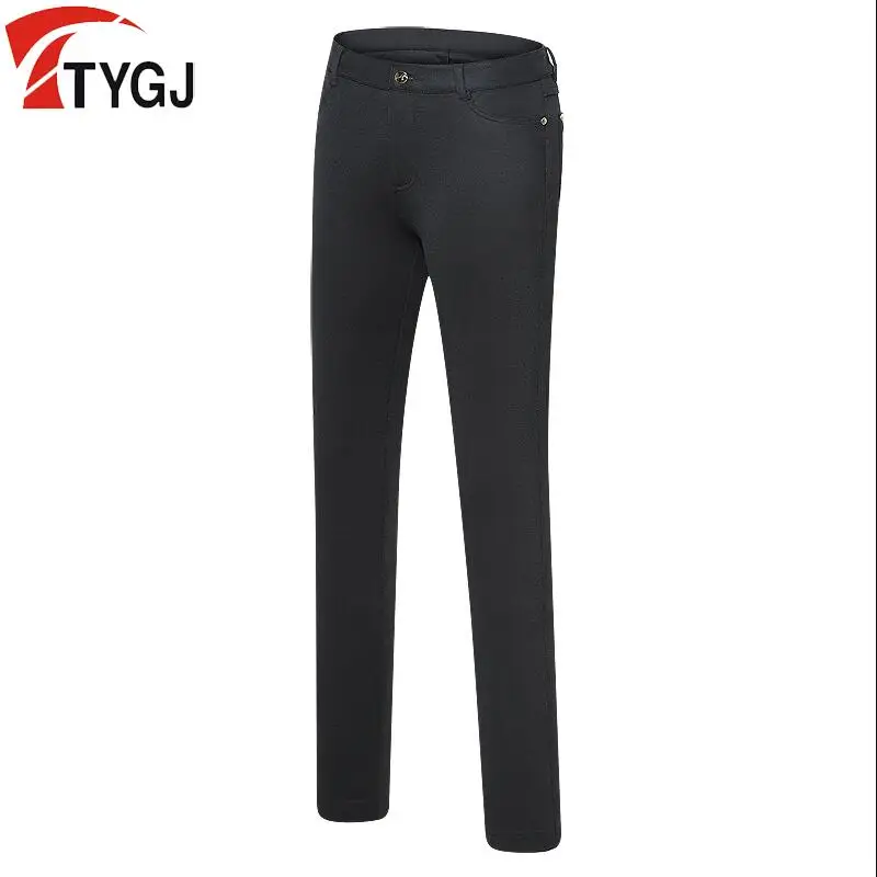 elásticas calças de golfe de golfe preto com cinto