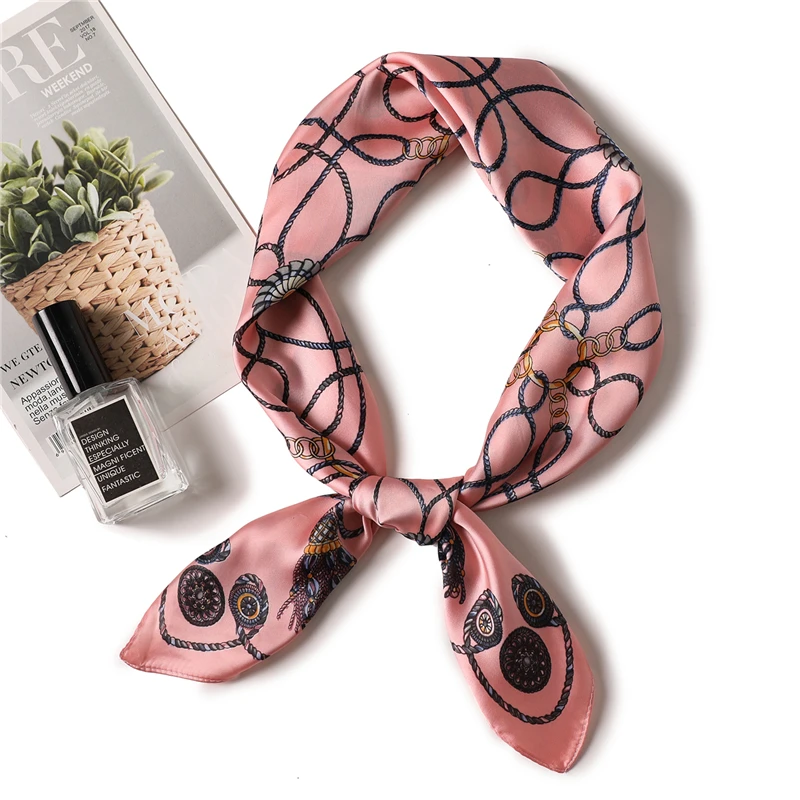Роскошный брендовый Элегантный женский квадратный шелковый шарф на шею, атласный шарф, обтягивающий Ретро галстук для волос, небольшой модный квадратный шарф 70x70 см - Цвет: FJ28 pink