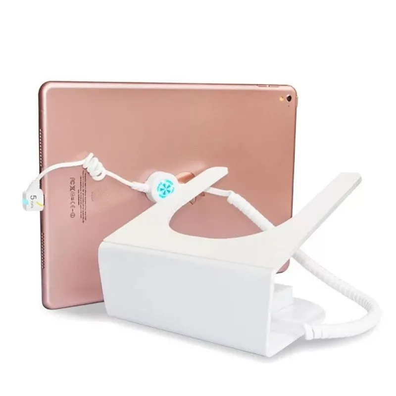 

DHL air shipping high quality white color metal 45 degree display tablet alarm charging support