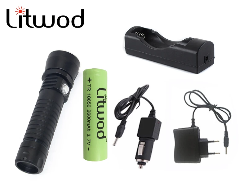 

Litwod z30D26 Diving Led Flashlight Torch Light XM-L L2 ON / OFF Stepless Dimming Waterproof Underwater 150m AC Car Charger