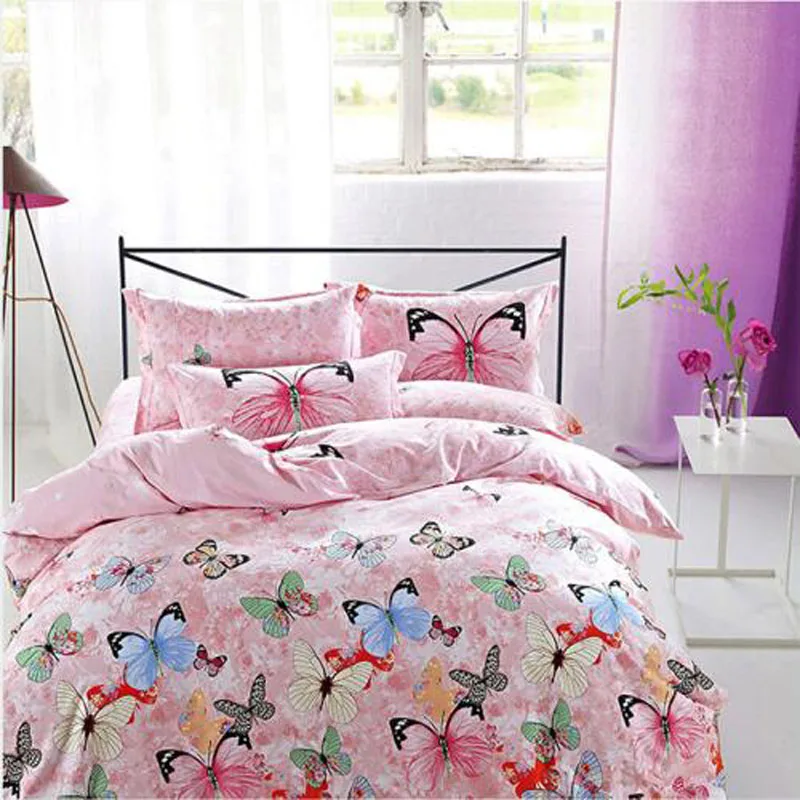 Quality natural pure tencel silk colorful butterflies pink princess wedding 4pcs soft cool