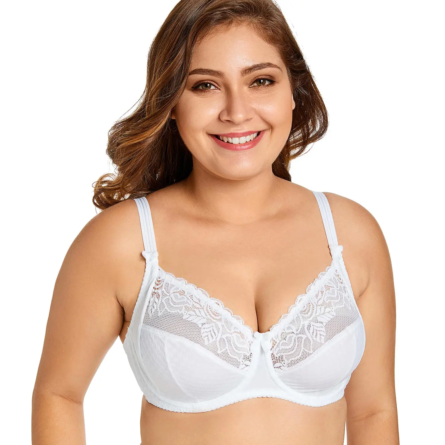 White02 Delimira женский бюстгальтер на косточках с цветочным кружевом без подкладки - Цвет: White02