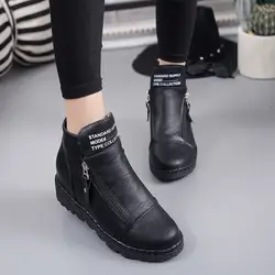 Женские ботинки из искусственной кожи; коллекция 2019 года; ботильоны для женщин на молнии; повседневные короткие ботинки с круглым носком;