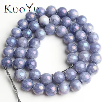 

Dark Blue Plated Angelite stone Beads 4/6/8/10/12mm Natural Round Loose Bead For Making Jewelry Diy Perles 15''Strand Wholesale