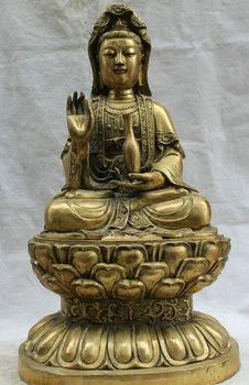 

USPS to USA S2520 26" Chinese Buddhism Brass Seat lotus Kwan-yin Guan Yin Boddhisattva Statue