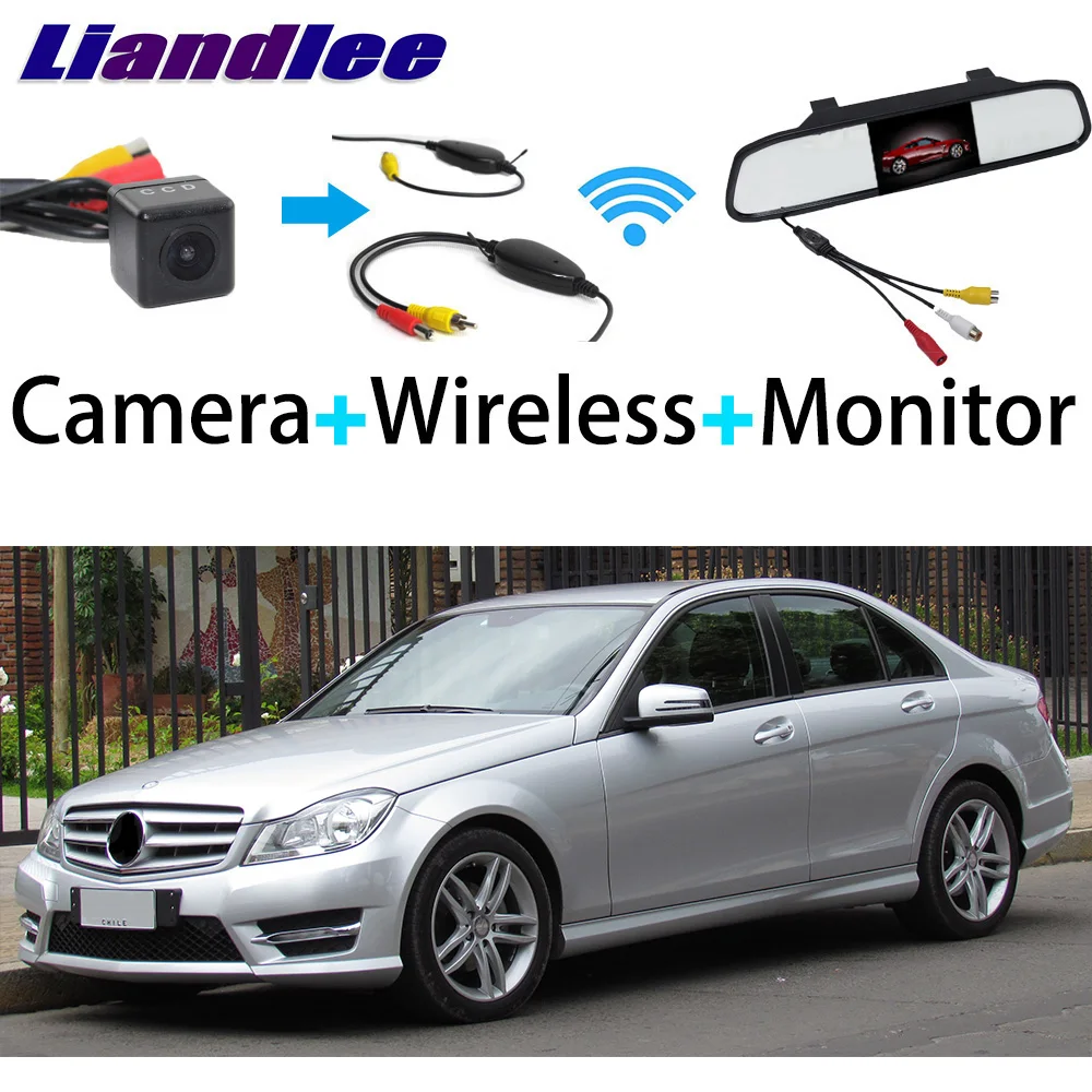 Liandlee 3in1 Wireless Receiver Mirror Monitor Special Rear View Camera For Mercedes Benz MB C180 C200 C280 C300 C350 C63 AMG
