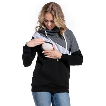 

2018 Casual Patchwork Maternity Nursing Clothes Long Sleeve Nursing Top Breastfeeding Hoodie for Pregnant Women Nursing Hoodies