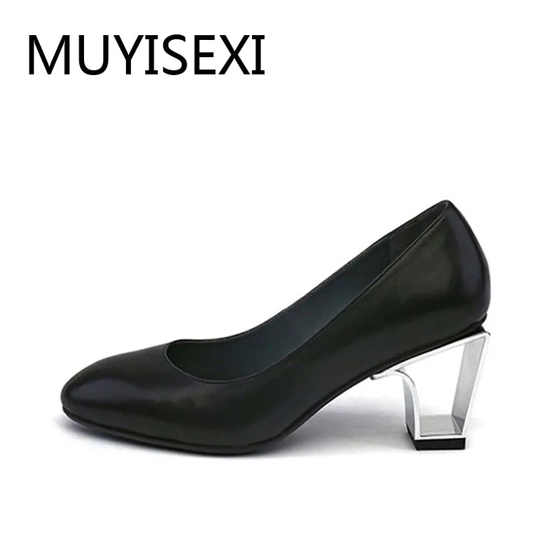 

Apricot Women High Heel Shoes Round Toe Metal Hollowing out Heels Women Pumps Office Shoes Black D021 MUYISEXI