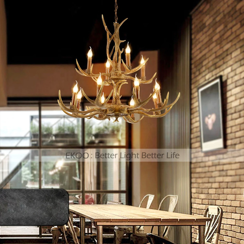 EKOO E12/E14 деревенский оленьи рога люстра освещение дома кафе бар Винтаж Европейский Промышленный стиль