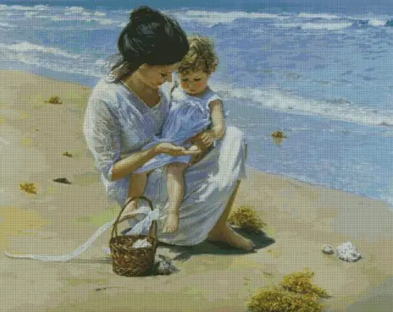 

Seaside Mother and Daughter Scenery Beach Needlework,14CT Embroidery,DIY DMC Cross stitch kits,Art Pattern Cross-Stitching Decor