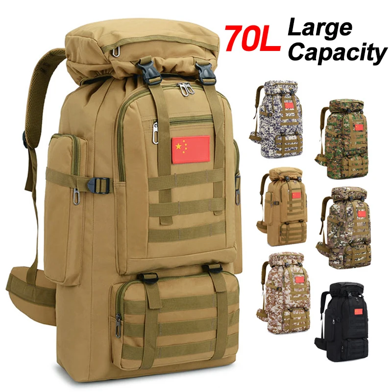 

70L 600D Camping Hiking Mountaineering Backpack Military Molle Camo Waterproof Tactical Bag Adjustable Large Capacity