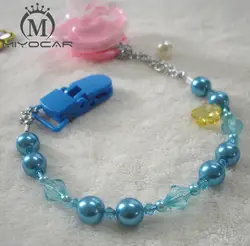 Miyocar Новый Hand Made Blue Pearl crystalin бусинами манекен клип держатель для пустышки детского цепи Пустышки и прорезыватели зажимом для ребенка