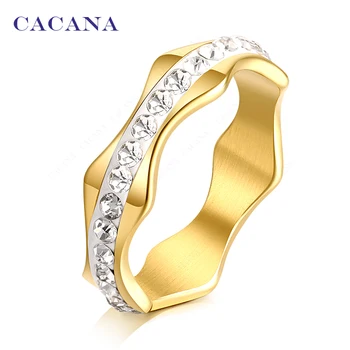 

CACANA Stainless Steel Rings For Women CZ Wave Shape Fashion Jewelry Wholesale NO.R86