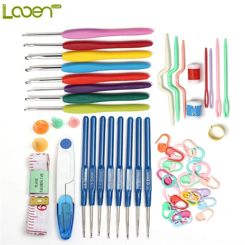 Looen Brand 53pcs Crochet Hook Sets Needle Tape Scissor Multifunction