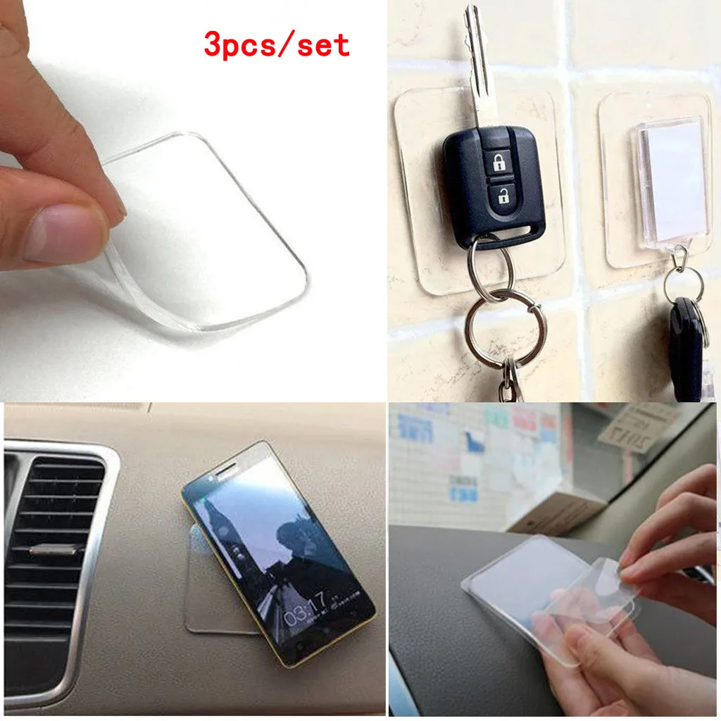 Sticky Silicone Gel Pads Clear Anti Slip Gel Pads Auto Gel Holders 3Pcs